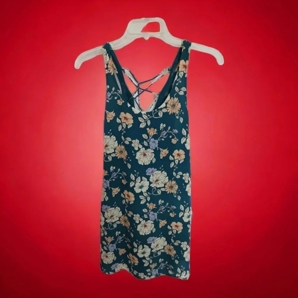 Forever 21 floral dress laced back size small teal color - Picture 6 of 7